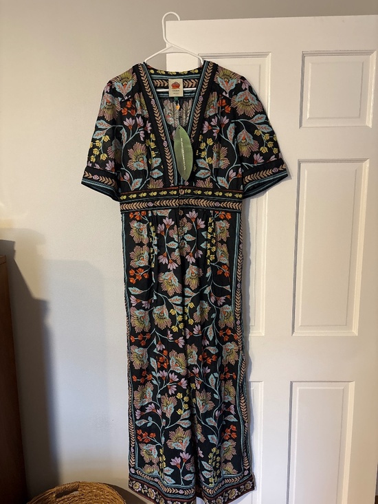 FARM Rio Pants - FARM RIO Flowery Black Button Front Wide Leg Jumpsuit Size L NWT Floral V-Neck